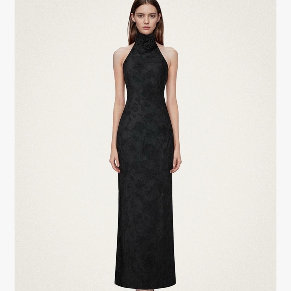 JW PEI Women's Uliana Floral Lace Halterneck Maxi Dress Size 8